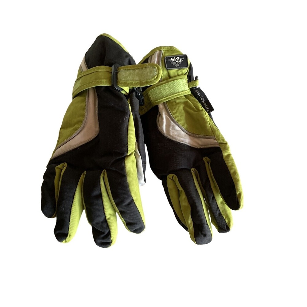 Thermolite Insulated Youth Ski Gloves Black & Green Size 4-6 Adjustable Strap